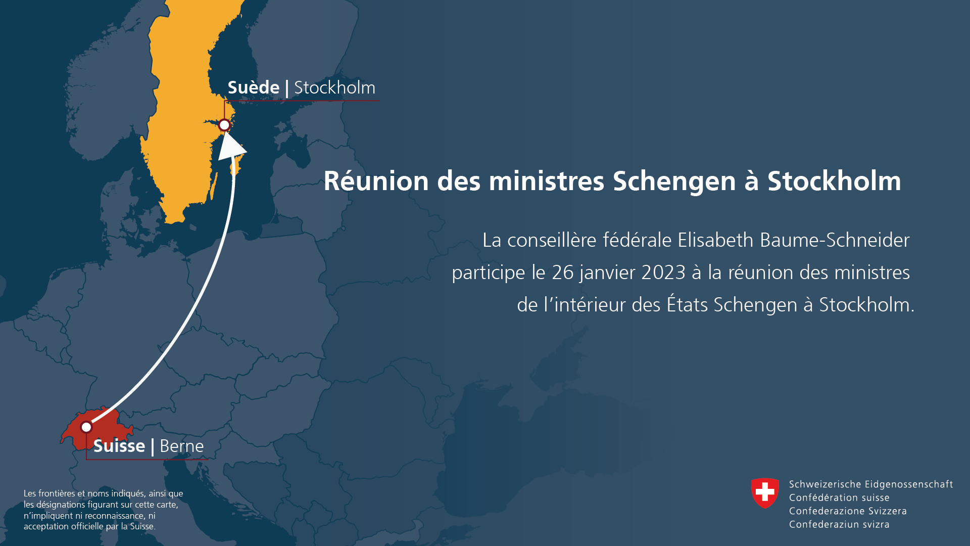 La conseillère fédérale Elisabeth Baume-Schneider participe le 26 janvier 2023 à la réunion des ministres de l'intérieur des États Schengen à Stockholm.